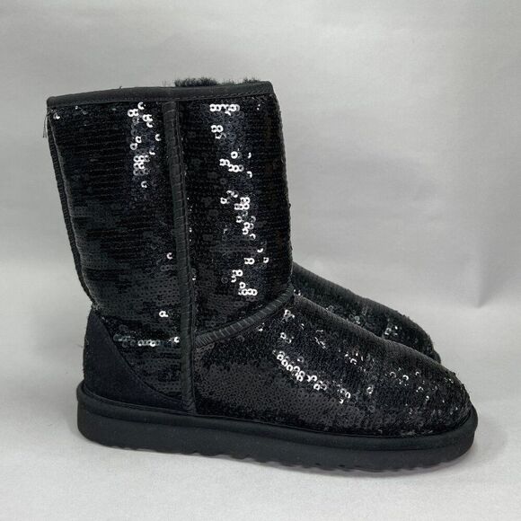 UGG Women's Size 6 Classic Short Black Sequin Winter Boots - Picture 1 of 12